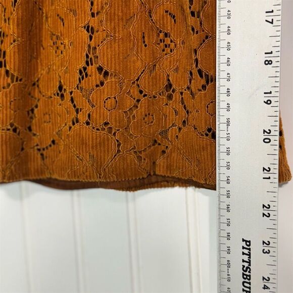 Dolan Burnt Orange Puff Sleeve Lace Top Small Corded Floral Boho Romantic Fall - Picture 6 of 8